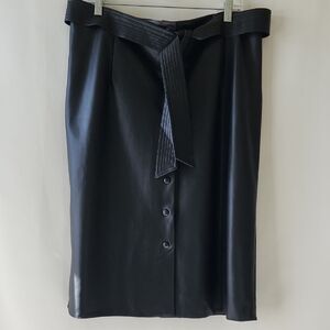 Black Button-Front Vegan Leather Pencil Skirt